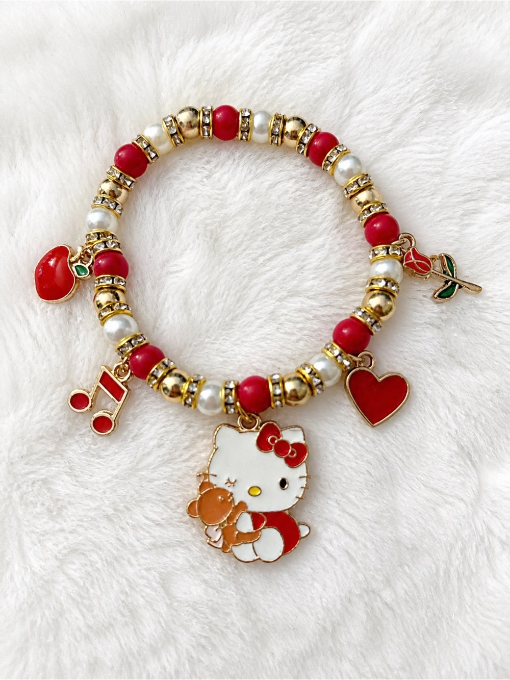 Handmade Hello Kitty Red, White & Gold Charm Bracelet for Kids
